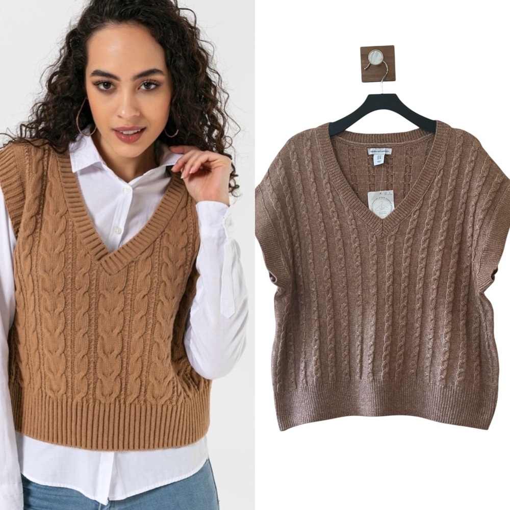 NWT Cupcakes‎ & Cashmere V-Neck Cable Knit Sweater Vest